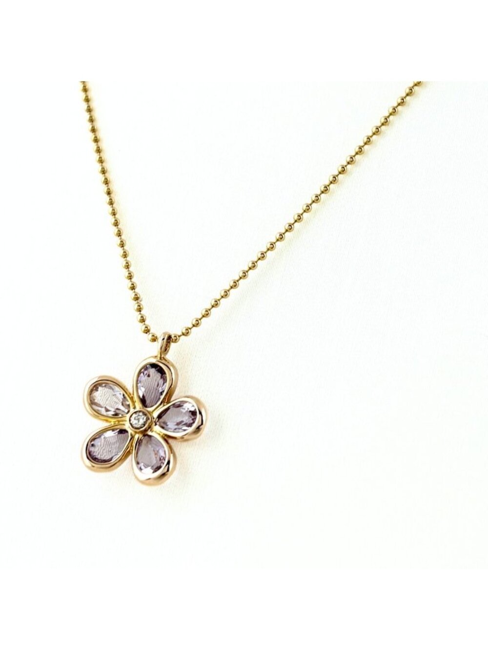 Tiffany & Co Garden Flower Necklace Pink Gold Pendant Pave Diamond Amethyst